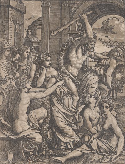 Hércules perseguindo a avareza do Templo das Musas, ca. 1520-27. de Ugo da Carpi