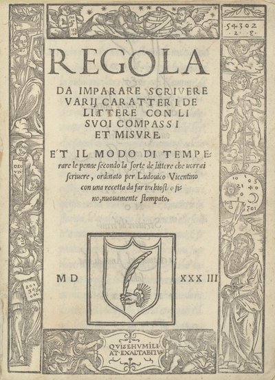 Regra para aprender a escrever vários caracteres de letras com seus compassos e medidas: e a maneira de temperar as penas... de Ugo da Carpi, Ludovico Arrighi