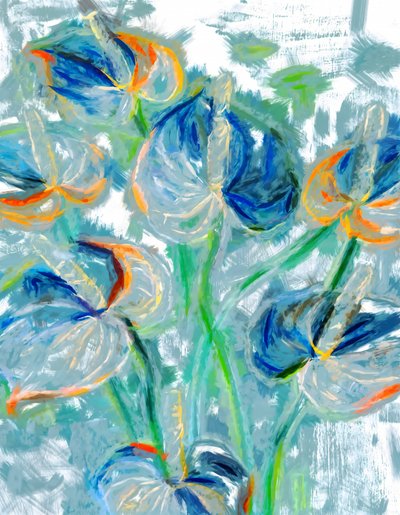 Flores azuis em estilo pictórico de Uma Gokhale