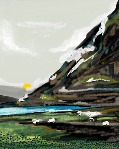 Paisagem tranquila com ovelhas na montanha de Uma Gokhale
