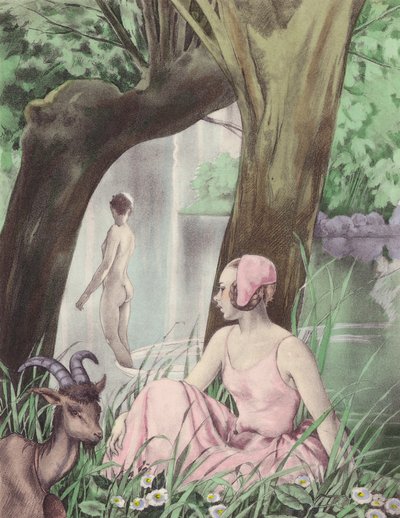 Ilustração de Brunelleschi para Contes et Nouvelles de La Fontaine (litografia a cores) de Umberto (after) Brunelleschi