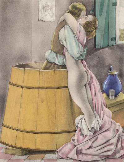 Ilustração de Brunelleschi para Contes et Nouvelles de La Fontaine (litografia a cores) de Umberto (after) Brunelleschi