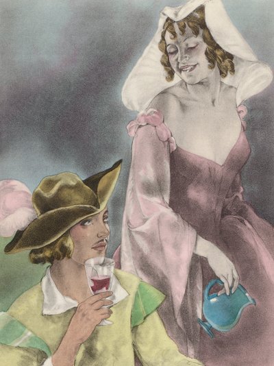 Ilustração de Brunelleschi para Contes et Nouvelles de La Fontaine (litografia a cores) de Umberto (after) Brunelleschi