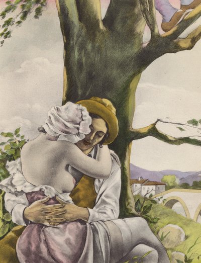 Ilustração de Brunelleschi para Contes et Nouvelles de La Fontaine (litografia a cores) de Umberto (after) Brunelleschi