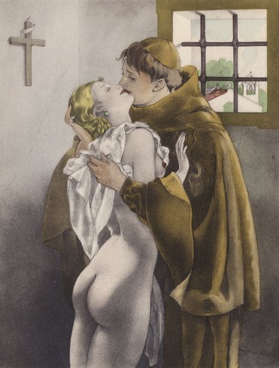 Ilustração de Brunelleschi para Contes et Nouvelles de La Fontaine (litografia a cores) de Umberto (after) Brunelleschi