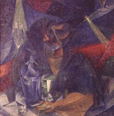 Composição da figura de uma mulher em uma mesa de Umberto Boccioni