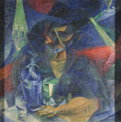 Decomposição da figura da mulher na mesa por Umberto Boccioni (1882-1916), óleo sobre tela, 86x86 cm, cerca de 1912 de Umberto Boccioni