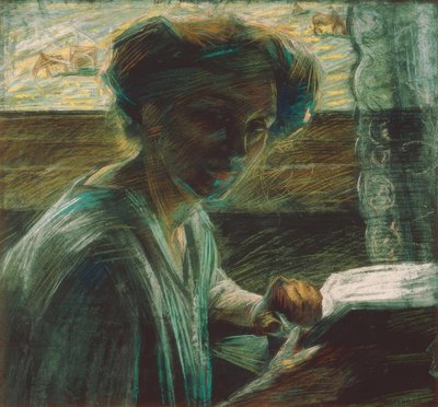 A irmã do artista lendo de Umberto Boccioni