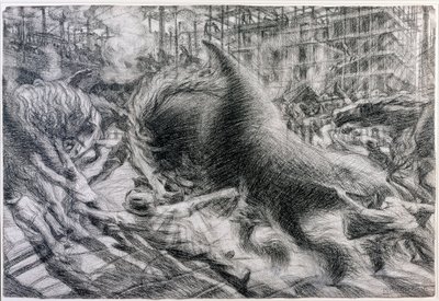Futurismo: "La citta che dirty" (A cidade em ascensão). Desenho em cartolina por Umberto Boccioni (1882-1916) de Umberto Boccioni