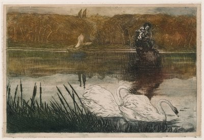Lago com cisnes de Umberto Boccioni