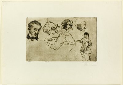 Esboços de quatro cabeças e uma criança de Umberto Boccioni