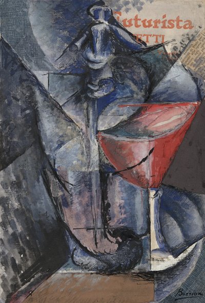 Still Life: Vidro e Sifão, c.1914 (colagem, guache, caneta e tinta) de Umberto Boccioni