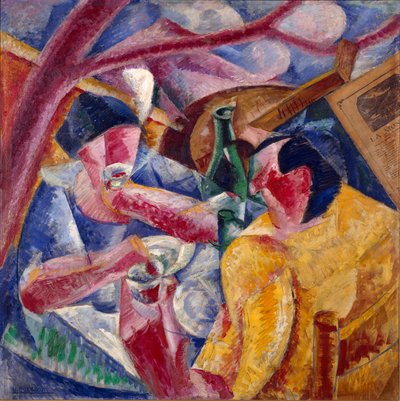 Sob a pérgola, Pintura de Nápoles por Umberto Boccioni (1882-1916) 1914. Óleo e colagem sobre tela. Dim. 83x83 cm Milão, Museu de Novecento de Umberto Boccioni