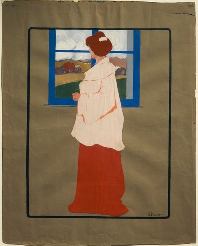 Mulher à Janela (Outono), cerca de 1908, de Umberto Boccioni (1882-1916), tempera sobre papelão, 32x25 cm de Umberto Boccioni