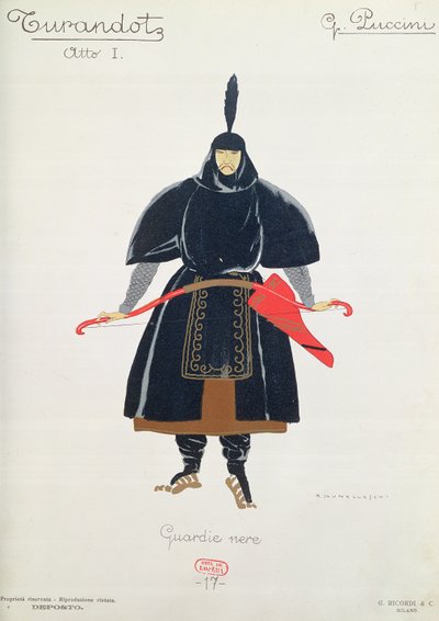 Figurino para os Guardas Negros de Turandot por Giacomo Puccini de Umberto Brunelleschi