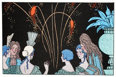 Fogos de artifício ao luar (impressão pochoir) de Umberto Brunelleschi