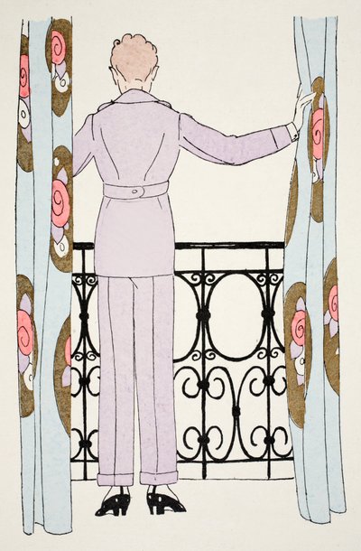 Mulher de terninho na janela (impressão pochoir) de Umberto Brunelleschi