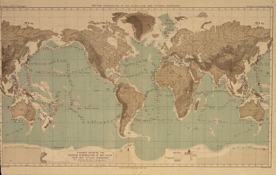 16 gráficos que ilustram as temperaturas do oceano 16 gráficos que ilustram as temperaturas do oceano a diferentes profundidades, extraídos de Relatórios do cruzeiro Challenger de Unbekannt
