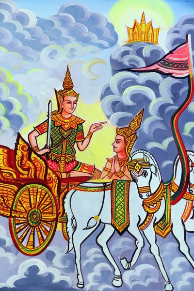 20151029, Vientiane, Laos : Wat Si Muang ( Simuong) templo budista. Pintura retratando a história de vida de Shakyamuni Buda de Unbekannt