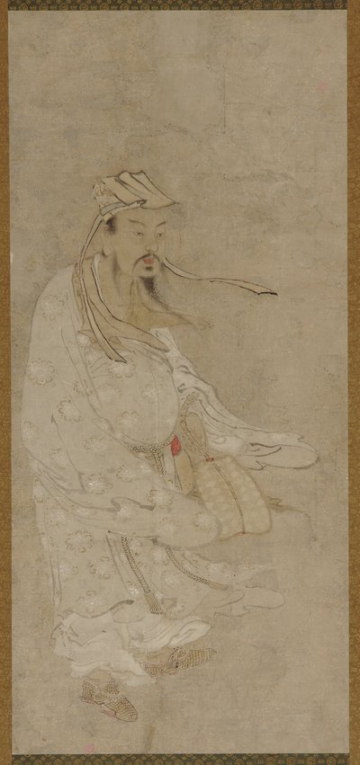 Um homem chinês de pé em um vento forte, período Edo, século XVII. de Unbekannt