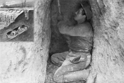 Um sapador francês cavando um túnel para colocar uma mina sob as linhas inimigas, França, 1915 de Unbekannt