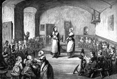 Uma escola de spinning alemã, c1880 de Unbekannt