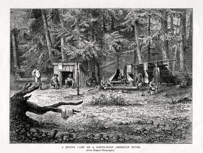 Um campo de mineração em um rio no noroeste da América, 1877 de Unbekannt