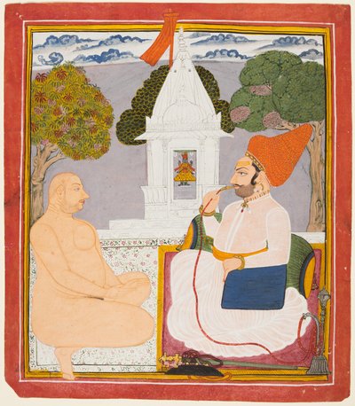 Um nobre Rathor visitando um homem santo Digambara em um santuário de Vishnu, provavelmente Baba Atmaram, c. 1760 de Unbekannt