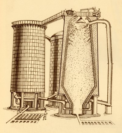 Um conjunto de altos-fornos modernos mostrado na seção, c1930. de Unbekannt