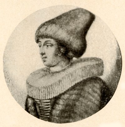Uma senhora sueca de gorro de pele pontuda e babados, 1640, 1937. de Unbekannt