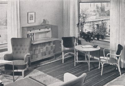 Uma sala de estar sueca com móveis projetados por Caarl-Axel Acking e feitos por Svenska Mobelfabrike de Unbekannt