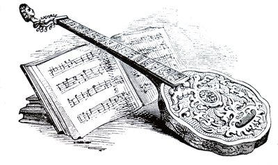Uma cítara Tudor e um livro de música. de Unbekannt