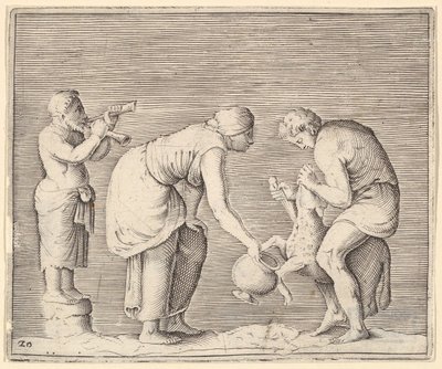 Uma mulher coletando sangue de uma ovelha, publicada ca. 1599-1622. de Unbekannt