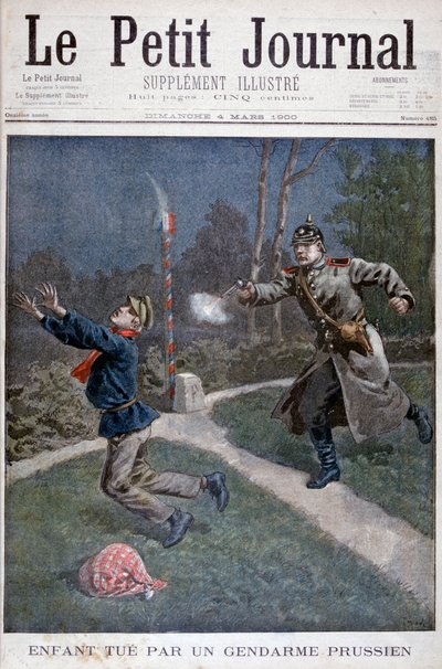 Um menino baleado por um gendarme prussiano escapando de uma instalação correcional, 1900 de Unbekannt