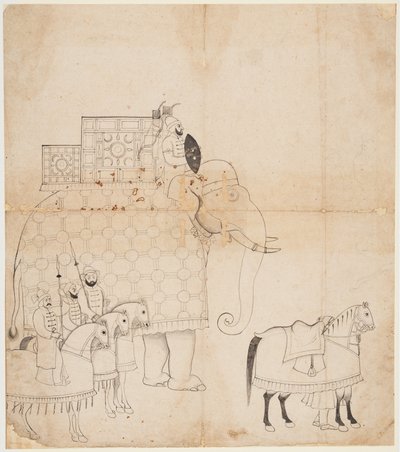 Um desenho de Elefante e Cavalos Caparisoned, c. 1760 de Unbekannt