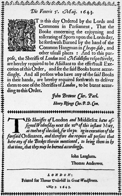 Um fac-símile da ordem para a queima do Livro dos Esportes, 1643 1903 de Unbekannt