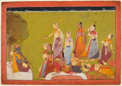 Um grupo de mulheres em êxtase antes de Madhava, de uma série de Madhavanala Kamakandala, c1700. de Unbekannt