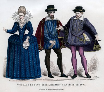 Uma senhora e dois senhores em trajes franceses de 1605 1882-1884 de Unbekannt