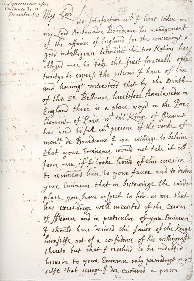 Carta de Oliver Cromwell ao cardeal Mazarin, 4 de dezembro de 1657, 1899 de Unbekannt