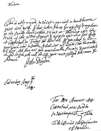 Uma carta escrita por John Dryden 1631-12700, poeta inglês, 1699 1840 de Unbekannt