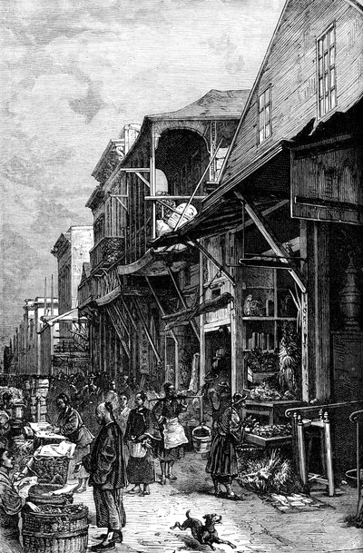 Um mercado em São Francisco, Califórnia, EUA, meados do século XIX c1880 de Unbekannt