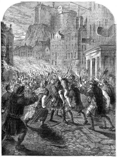 Uma multidão carregando o capitão John Porteous para sua execução, Edimburgo, 1736, século XIX de Unbekannt