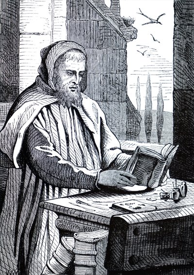 Um monge a iluminar um manuscrito de Unbekannt