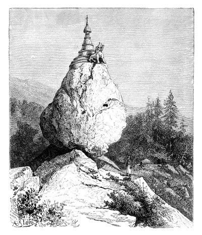 Um pagode no topo de uma pedra, 1895 de Unbekannt
