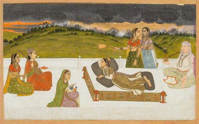 Uma princesa reclinada em um terraço com atendentes, c. 1730-1740. de Unbekannt