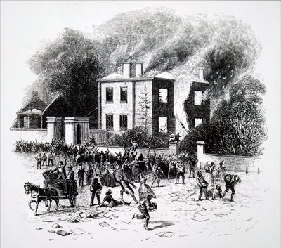 Uma cena dos motins de Birmingham de 1791. de Unbekannt
