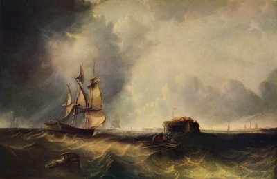 Um navio e homens em um barco a remo ao largo de Calais, c1830, 1938 de Unbekannt