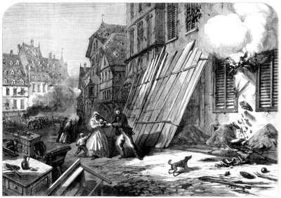 Rua em Estrasburgo, durante o cerco e bombardeio, Guerra Franco-Prussiana, 1870 de Unbekannt