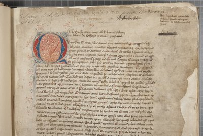 Uma transcrição, em três mãos, das obras filosóficas de Marcus Tullius Cicero aparentemente tirada da editio romana de 1471, com marginalia na mão de Archibald Whitelaw e outros, c.1480 (tinta sobre pergaminho) de Unbekannt