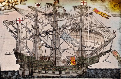 Uma xilogravura de um navio que se acredita ser The Ark Royal, c1587 de Unbekannt